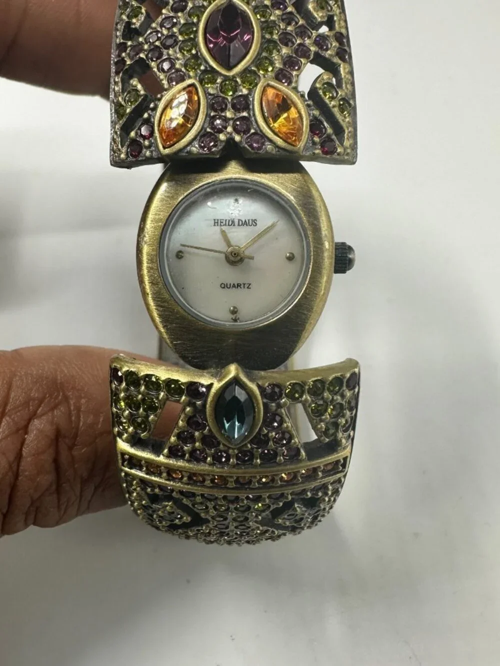 Heidi Daus Hidden Dial Women Watch Brass Tone Rhinestones NOT WORKING